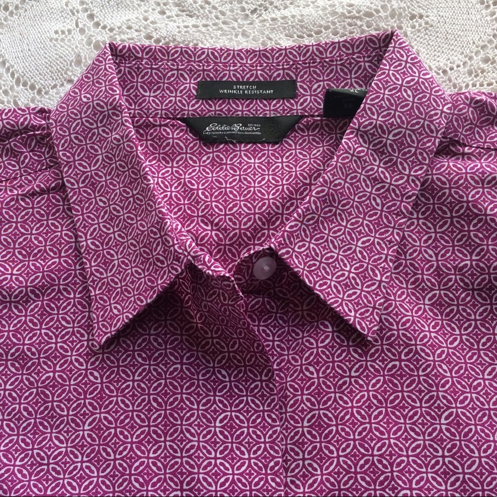 magenta & white button up ⭐️ cotton mix ⭐️ stretch ⭐️ geometric print